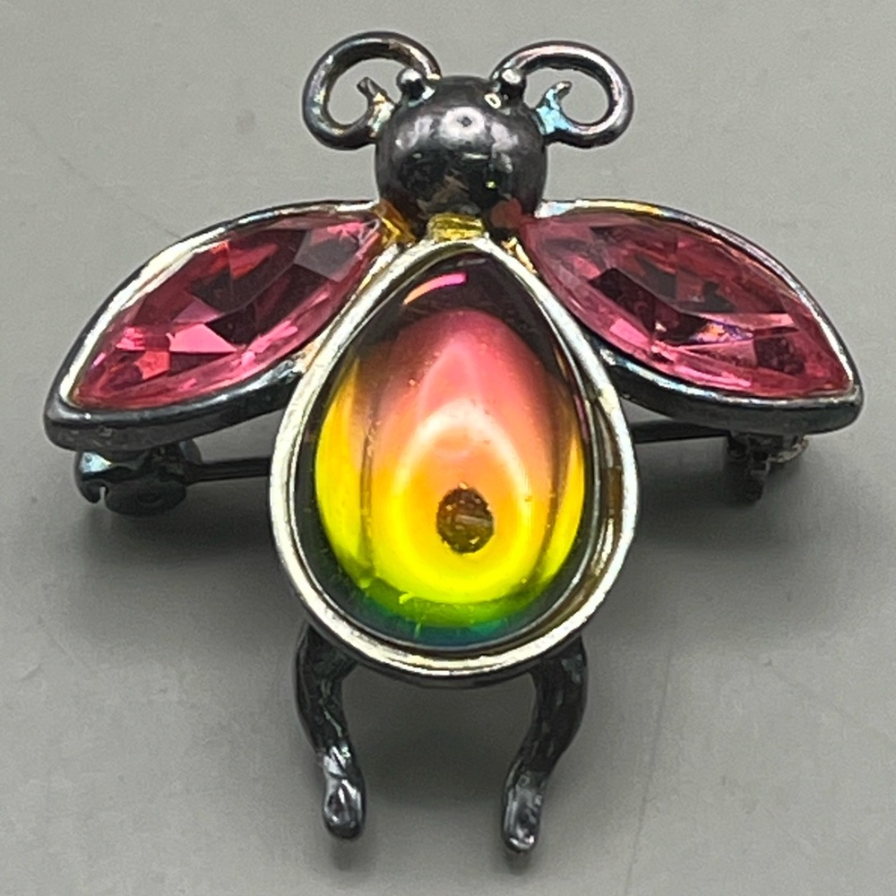 Vintage Newpro Butterfly Bee Brooch with Pink and Rainbow Accents Sparkle